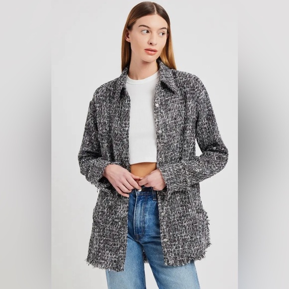 Apparis Misty Tweed shacket Medium black noir shirt jacket eco friendly poly NWT - Picture 4 of 15